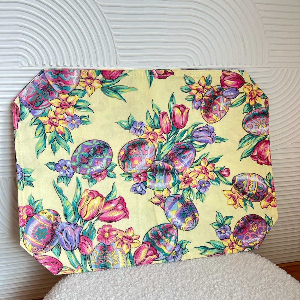 Made In USA Floral Easter Egg Decorative Placemat x4 - Yellow